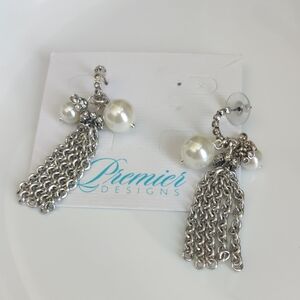 Premier Designs Silver and White Pearl Earrings